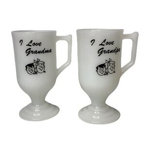 Veg Federal Milk Glass Irish Mug Set Footed Coffee I Love Grandpa I Love Grandma